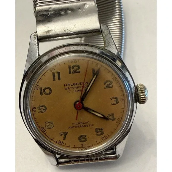 Vintage HALGREEN Incabloc Watch 17 Jewels Waterproof Manual Wind - Working