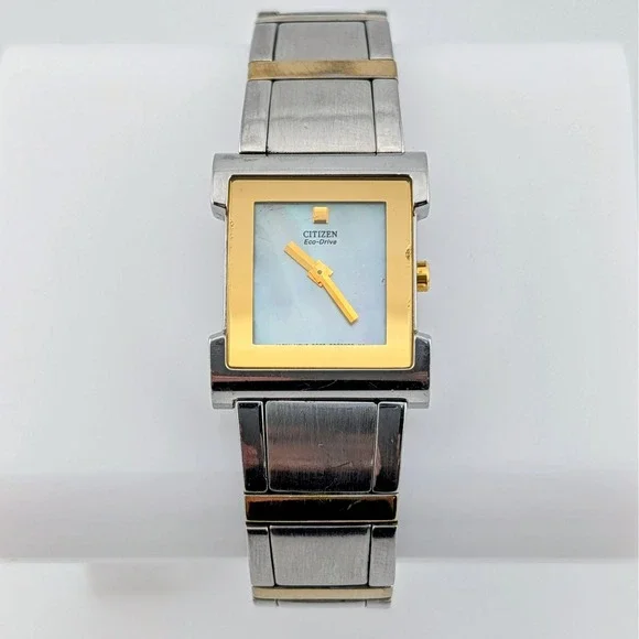 Citizen Eco-Drive Elegance 18mm Two Tone MOP Dial Rectangular Watch B023-S001820
