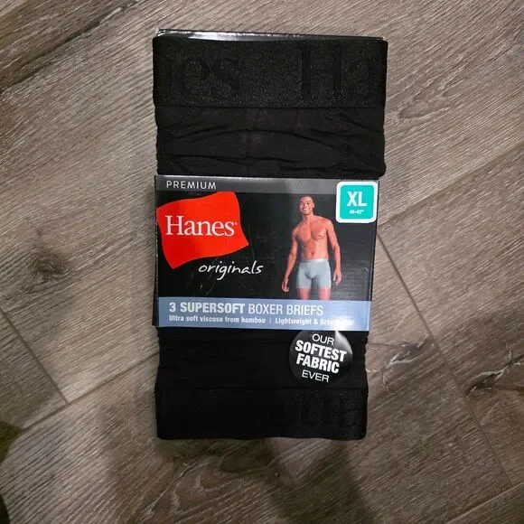 Hanes Originals Supersoft Bamboo Viscose Boxer Briefs 3-Pack Men's XL 40-42 NWT