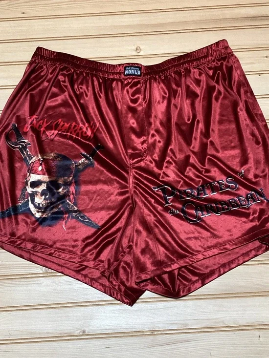 Disney Pirates of the Caribbean Jack Sparrow Men's Burgundy Satin Boxer Shorts