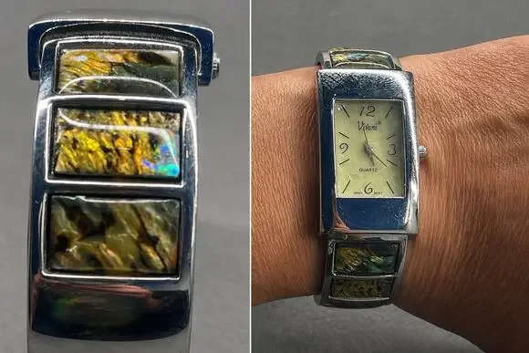 Vivani Mother Of Pear Vibe Cuff Bangle Quartz Watch Silver Tone Japan Movt Women