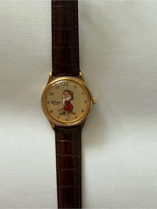 Disney Gold-Tone Grumpy Watch with Brown Strap