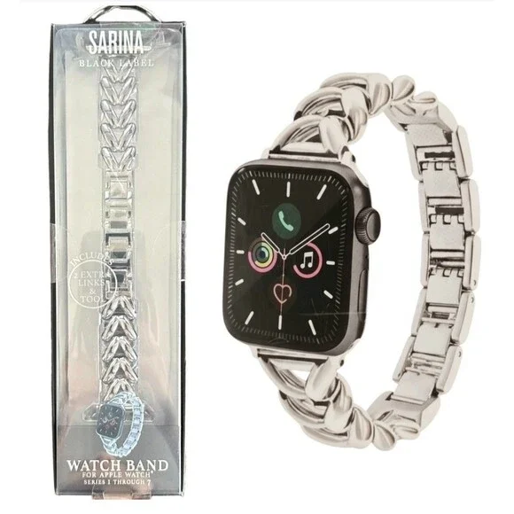 SARINA Black Label Metal Watch Band For Apple Watch Fits 38MM 40MM 41MM Silver