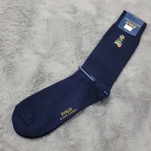 Polo Ralph Lauren Socks Mens 10-13 Navy Waffle Knit Preppy Dog Crew Cotton