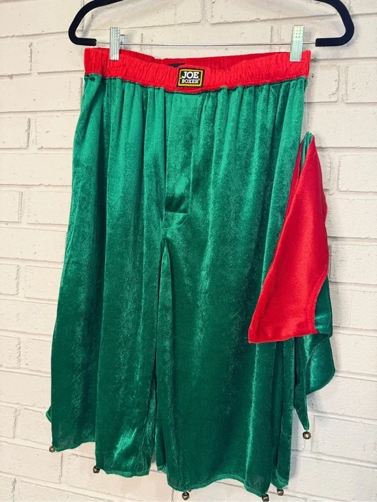 Joe Boxer Green Velvet Holiday Lounge Pants with Red Waistband and hat NWT