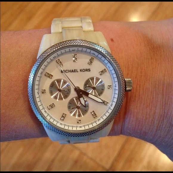 Michael Kors Women's White Resin Silver-Tone Chronograph Watch