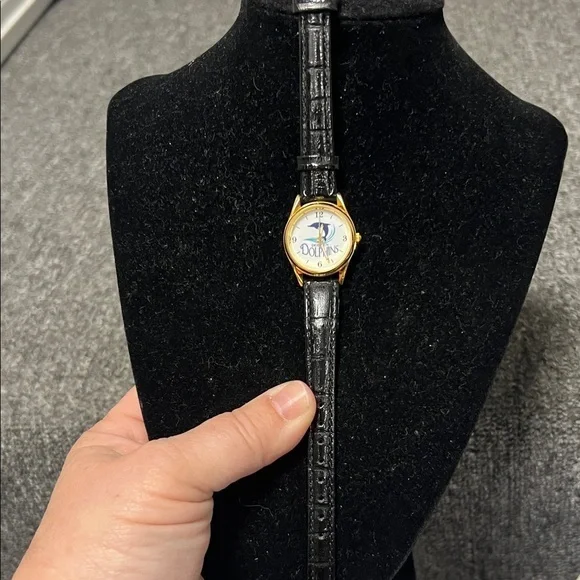 Gold and Black dolphin themed water resistant stainless Leather Strap Watch