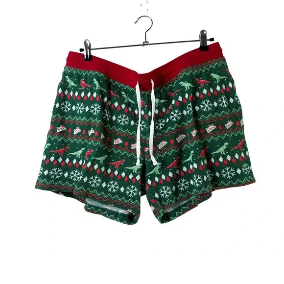 Chubbies Pajama Lounge Shorts Mens XL Green Dinosaur Taco Waffle Knit Holiday