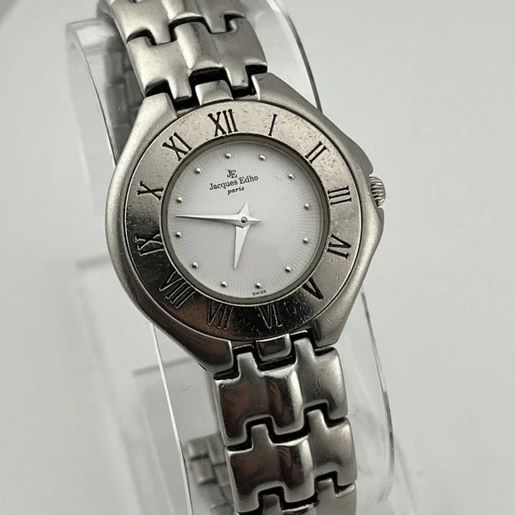 Vtg Jacques Edho Paris Watch Women 30mm‎ Silver Tone 6.25