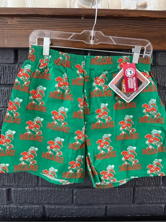 Vintage 90s University of Miami Hurricanes Print Green Boxer Shorts NEVER WORN