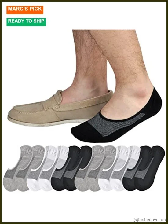 Men's No Show Socks Loafer Low Cut Casual Cotton Socks with Non Slip Grips