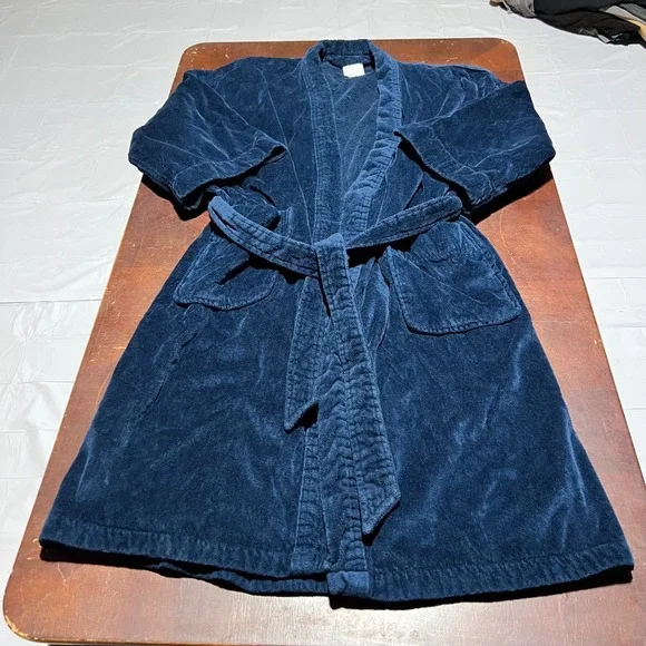 Puritan Mens Navy Blue Corduroy Robe 100% Cotton One Size Fits Most Belt V3330