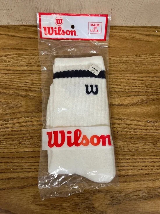 Vintage Striped Tube Socks Over Calf Blue Wilson Tennis Baseball