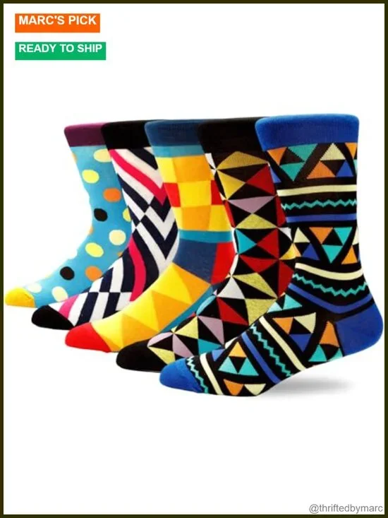 5 Pairs Funny Novelty Crew Socks for Men Women Teens Cotton Blend