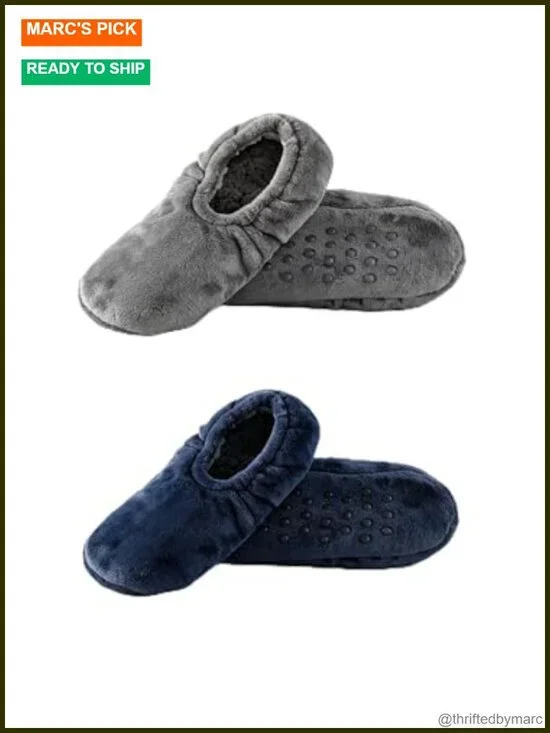 2 Pairs Non-Slip Slipper Socks for Men with Grippers Soft Indoor House Shoes