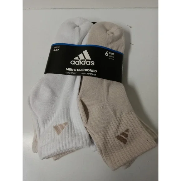 6 Pair Adidas Men's  Quarter Socks  Tan W/Climacool & Arch Compression Soze 6-12