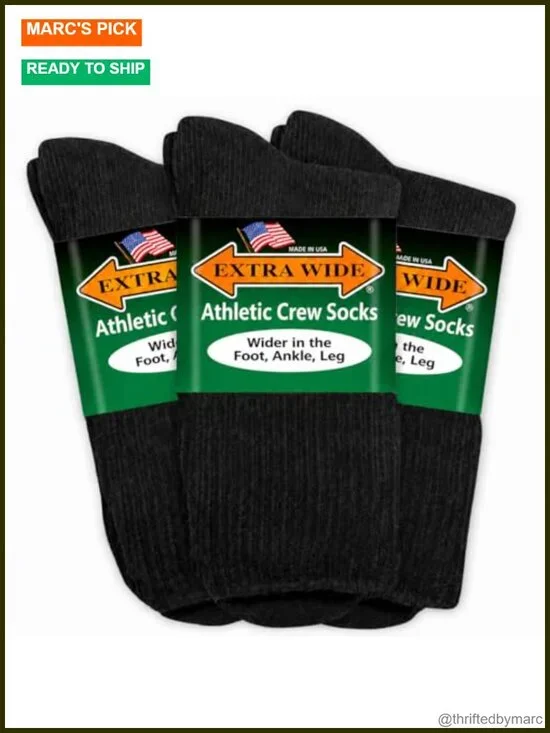 Extra Wide Athletic Crew Socks 3 Pack - Non-Binding Up to 6E Width