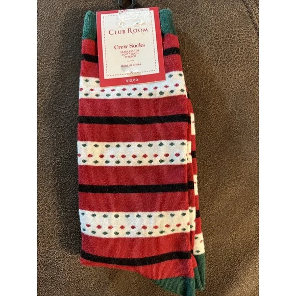 Club Room Men's Novelty Christmas Holiday Crew Socks One Size‎ Holiday Stripes