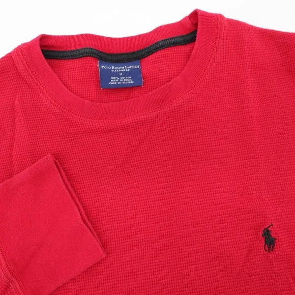 Polo Ralph Lauren Waffle‎ Knit Thermal Sleepwear Shirt Red Mens Medium