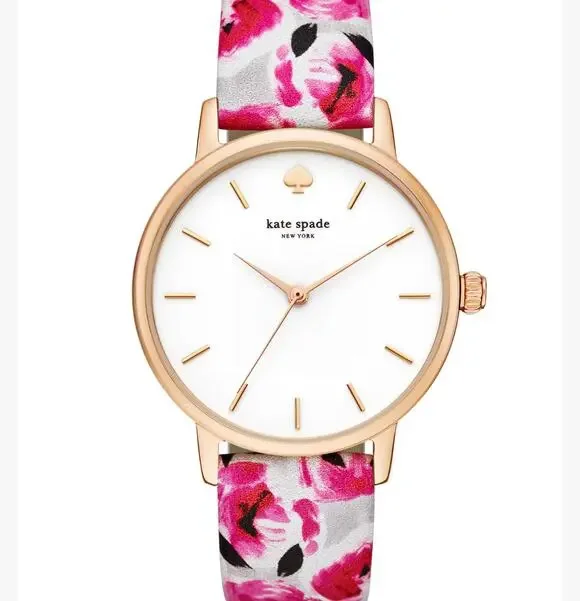 Kate Spade New York Metro Watch Floral Rose Band Pink and Gold Tones