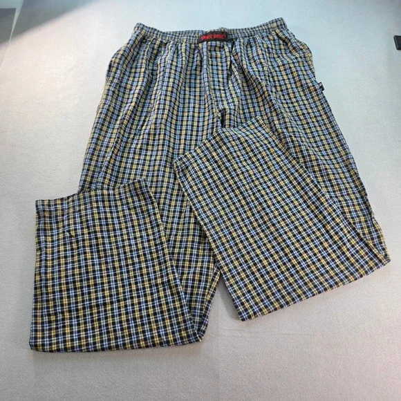 Boxer Boxer Mens XL Pajama Pants Blue Yellow Plaid Cotton Sleepwear Bottoms