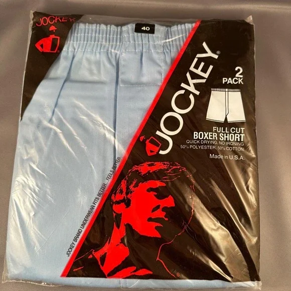 Vintage 70s Jockey Mens 2 Pack Full Cut Boxer Short Light Blue Size 40 USA‎