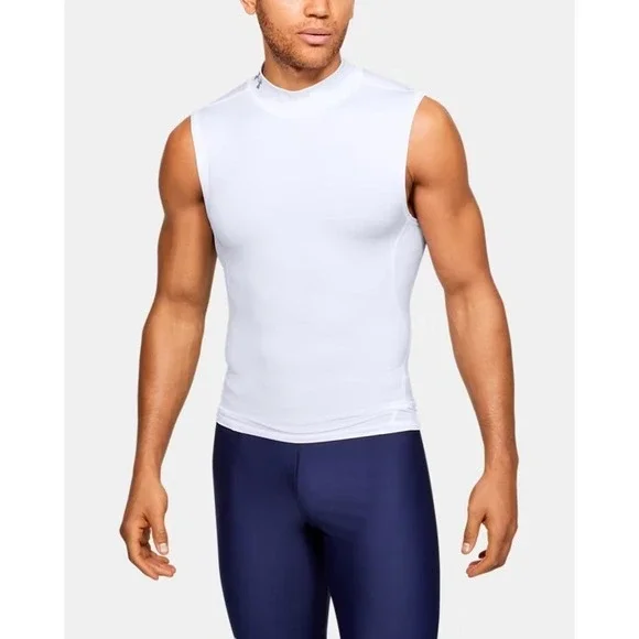 Under Armour®‎ (Men's XL) HeatGear® Mock Sleeveless Shirt in White