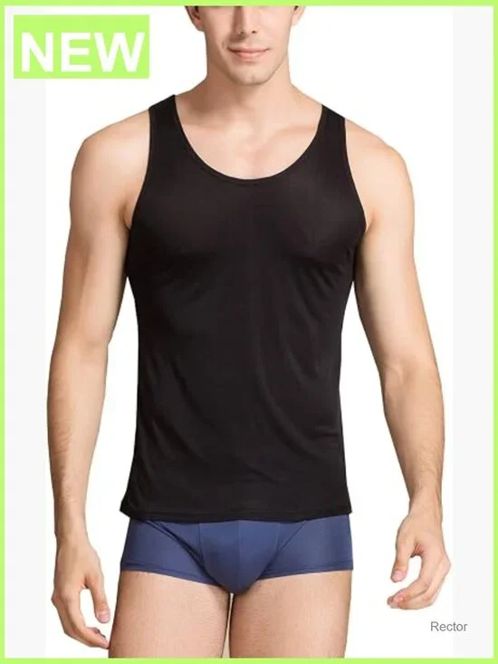 Men's Silk Tank Top Sleeveless Undershirt Breathable A Shirt