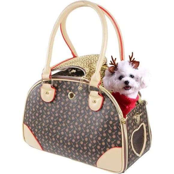 Royal Want Vegan Leather Fashion Handbag Pet Tote Carrier Brown Small NWT