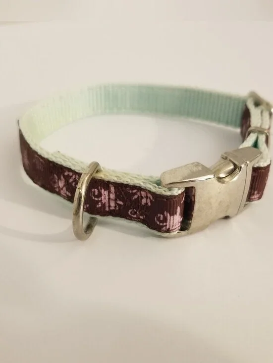 Vintage Small Dog Collar Durable Metal Latch  Mint Brown Adjustable
