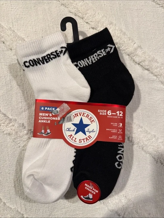 Converse Men’s Cushioned Ankle Socks - Black & White Pair