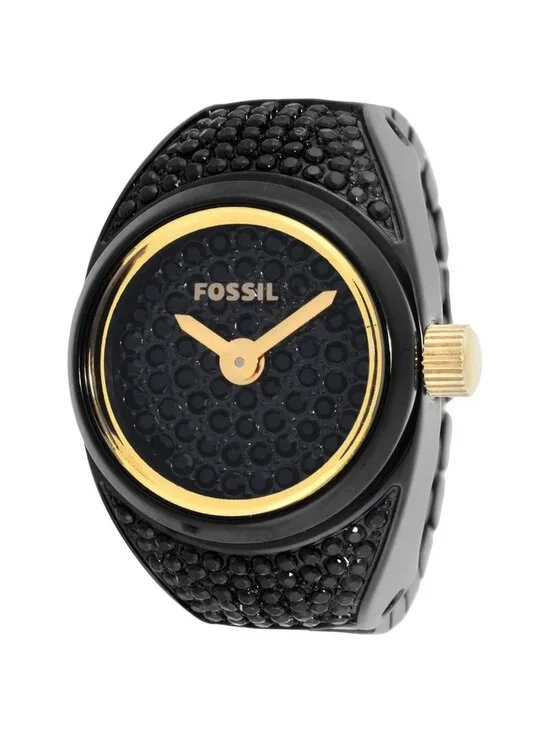 NWT Fossil Watch Ring Two-Hand Pave Black Stainless Steel Watch