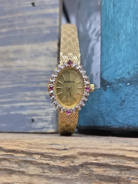 Geneva Gold-Tone With Ruby Accent Women's Watch