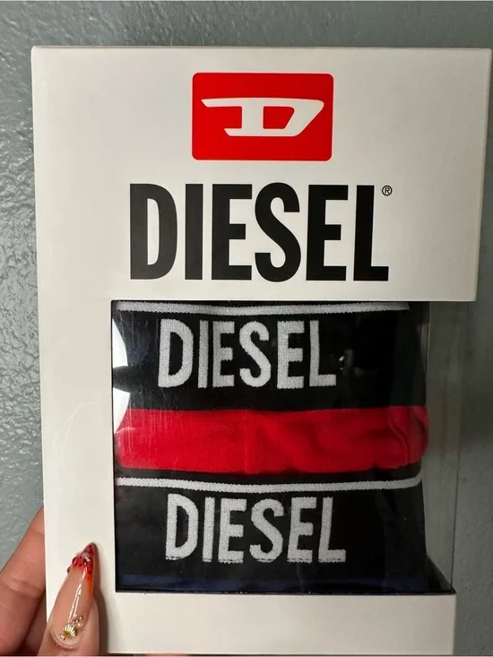Diesel Black and Red Logo Waistband Briefs