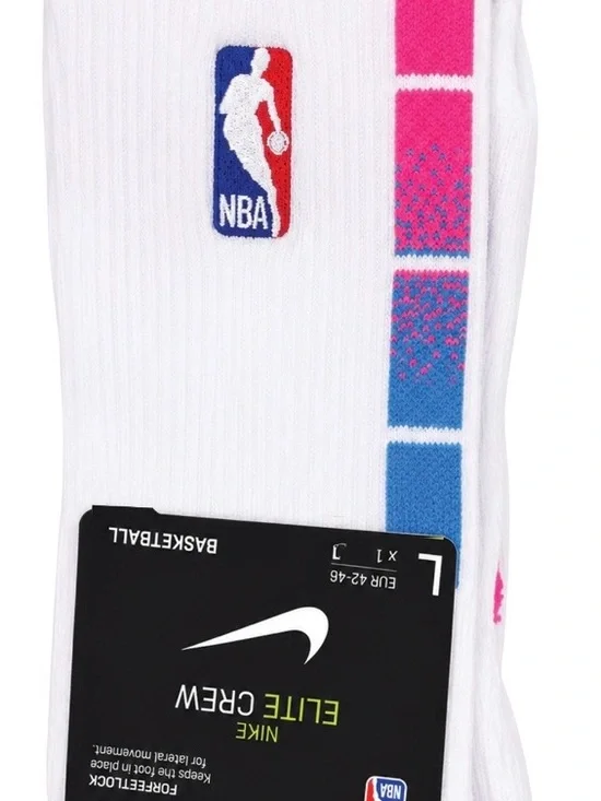 Nike White Crew Socks with Pink & Blue Accents