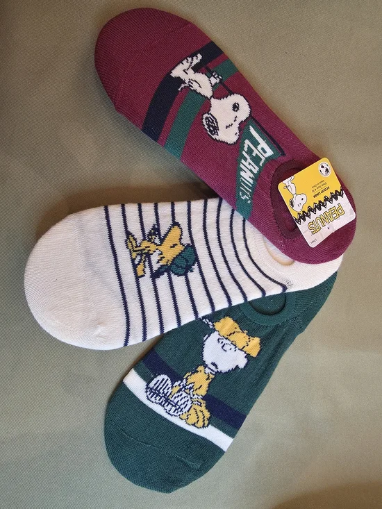 Peanuts No-Show Socks Pack - Green, White, Maroon Size 4-10