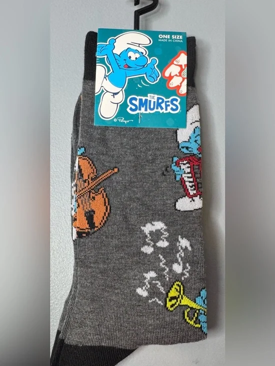 The Smurfs Men's Gray Graphic Socks  Cartoon Music Design saxophone arp unisex
