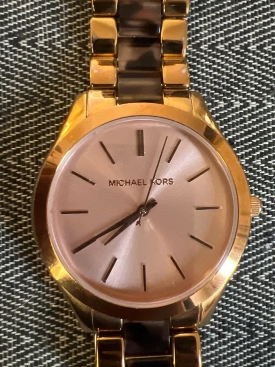 Michael Kors Pink and Rose Gold Tone Stainless Steel Watch