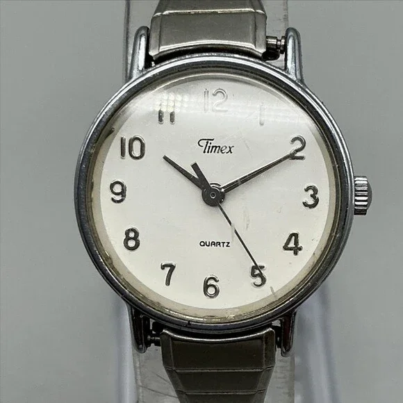 Timex Womens Watch 23mm White Dial Silver Tone Expansion Band New Battery
