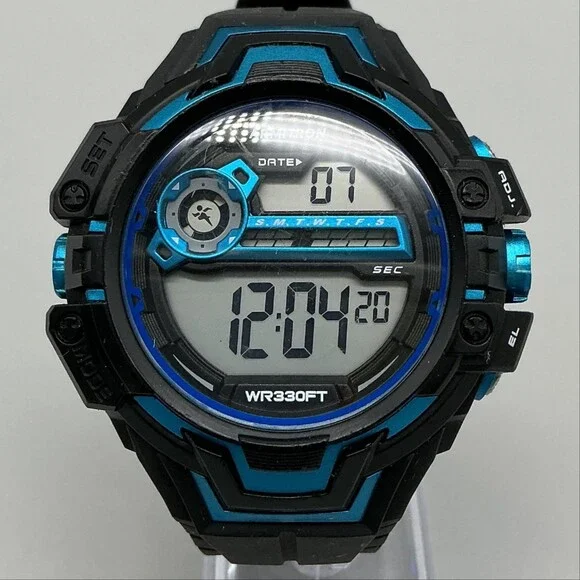 Armitron 40/8342 Mens Watch 53mm Digital Backlight Black Blue Resin New Battery