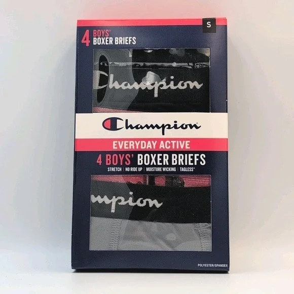 Champion Boys S 4-Pack Performance‎ Boxer Brief Size Small Gray/Black - New