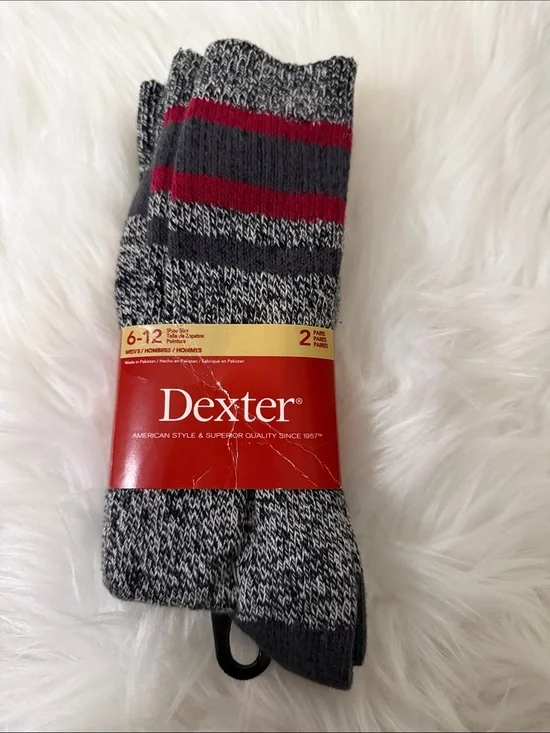 Dexter Gray Marled Crew Socks with Red Stripe Accents