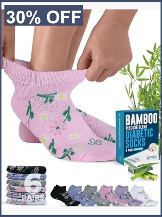 6 Pairs Bamboo Diabetic Socks for Men/Women, Moisture Wicking
