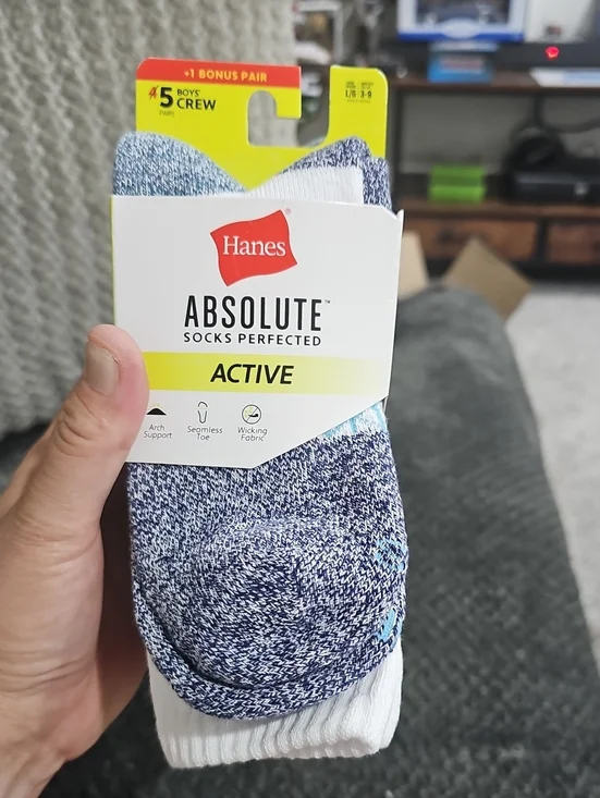 Hanes Absolute Active Boys' Crew Socks - Blue & White