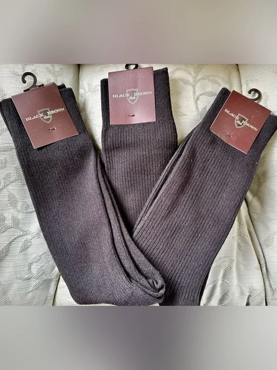 Mens Brand New Black Brown 1826 Dress Socks