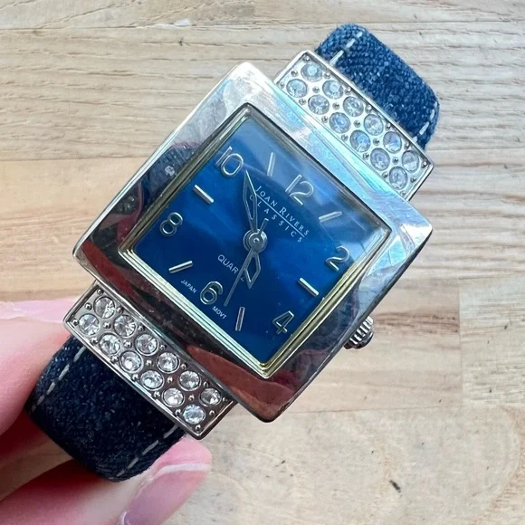 Joan rivers classics blue denim cuff bracelet watch NEW BATTERY