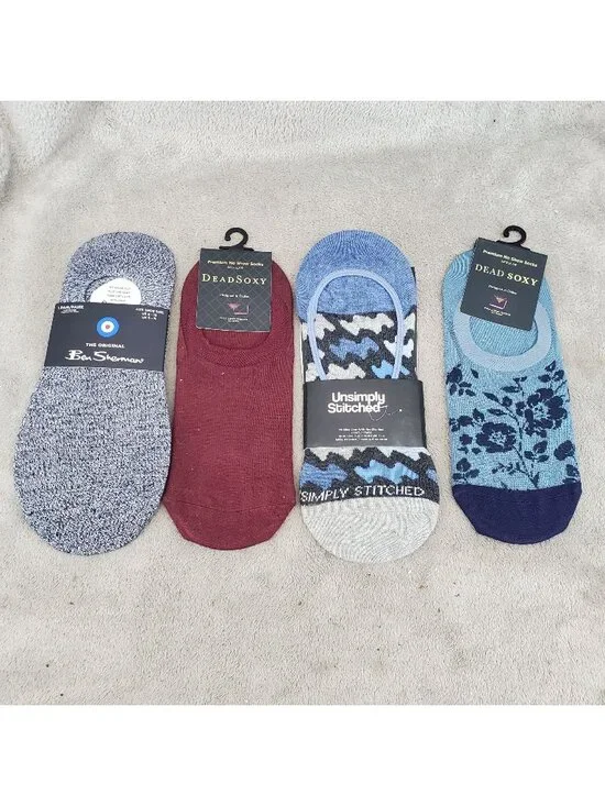 Sock Bundle Four Count Mens Size One Size Blue & Burgundy No Show Socks *NWT*