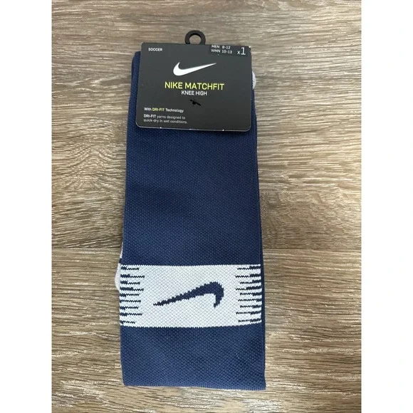Nike MatchFit Knee High Soccer Socks Dri-FIT Cushioned Navy Large NWT