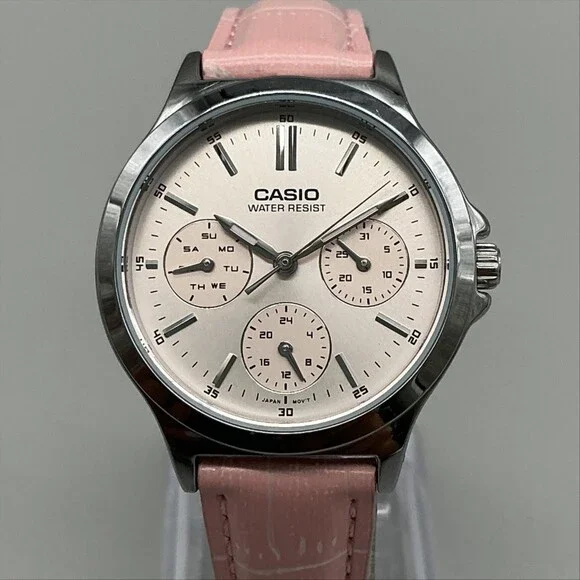 Casio LTP-V300 Womens Watch 32mm Pink Dial Silver Tone Day Date New Battery