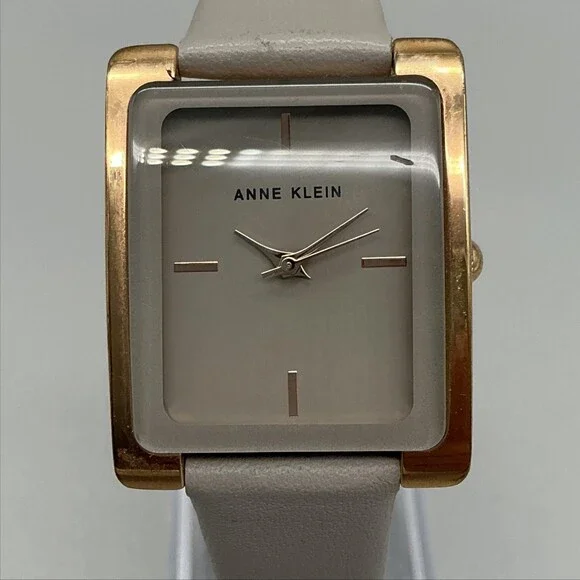 Anne Klein AK/2708 Womens Watch 28mm Gray Dial Gold Tone Leather New Battery